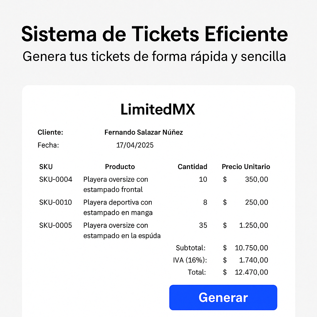 Sistema de Tickets en Excel – Facturación Automática con PDF, IVA, Historial y Formulario Interactivo
