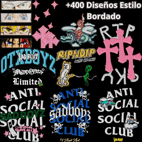 Paquete de 400+ Diseños DTF Estilo Bordado en PNG