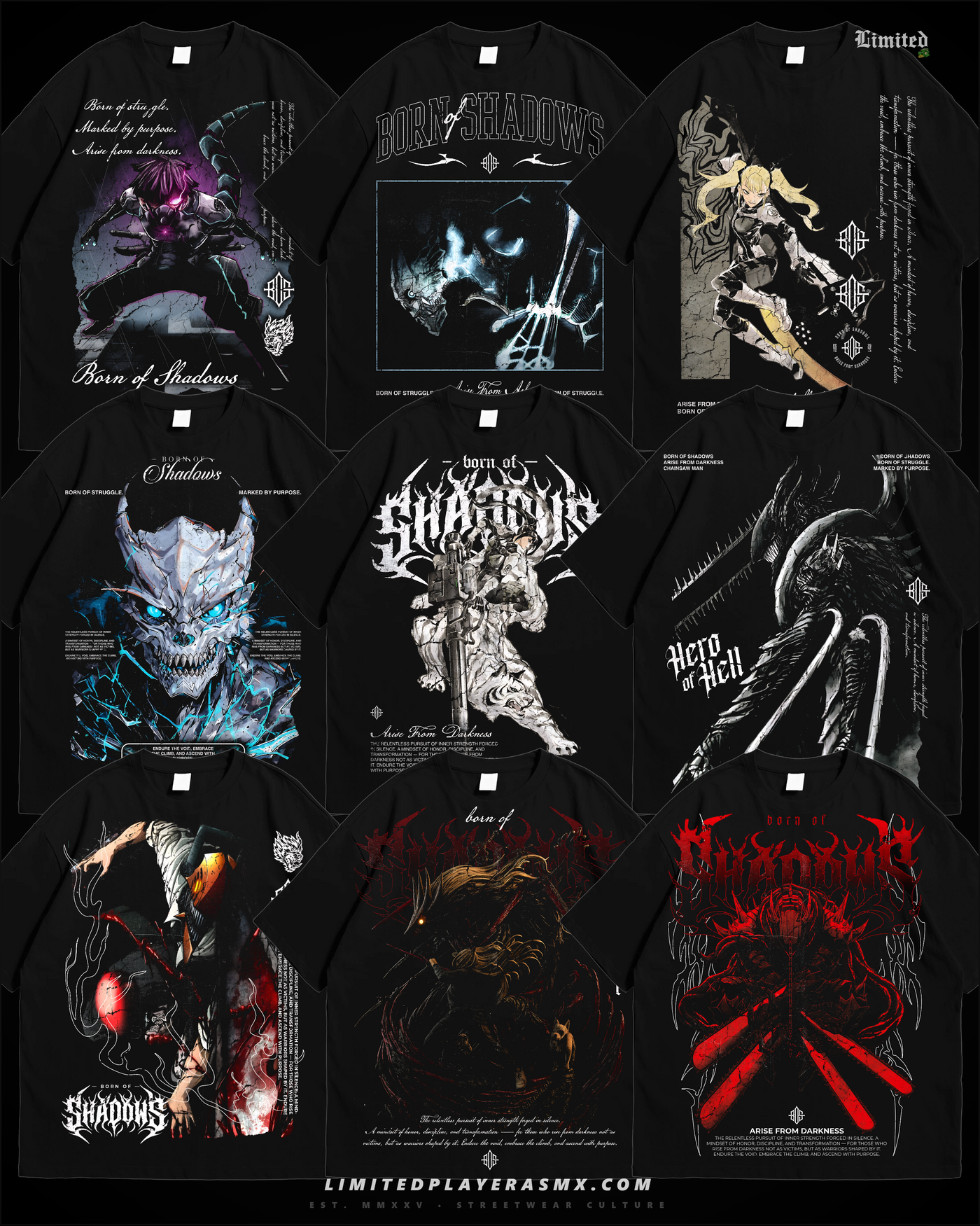 Pack BORN OF SHADOWS Gym +40 Diseños PNG 300 DPI Semitonos
