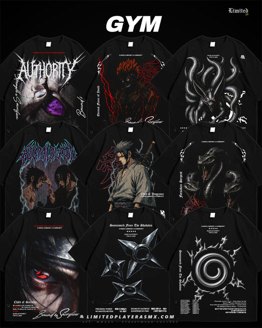 Pack Gym Dark Anime +15 Diseños PNG 300 DPI Semitonos